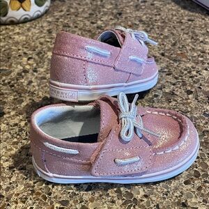 Sperry Kids Glittery Pink Moccasins